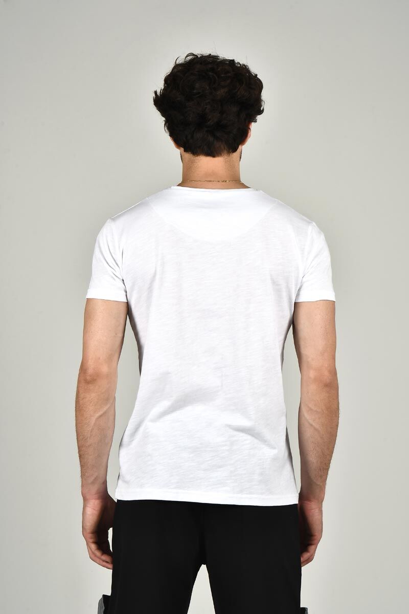 Beyaz Aksesuar Detay Bisiklet Yaka Basic T-shirt - 5