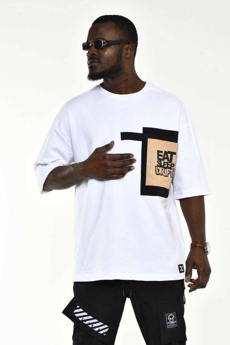 DAVID&GERENZO - Beyaz Baskılı Cep Detay Oversize Kalıp T-shirt