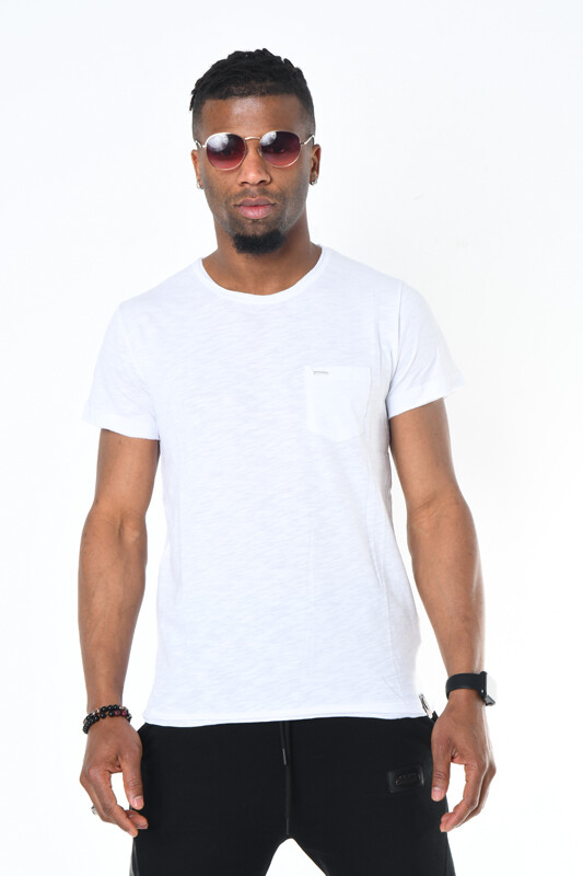 Beyaz Bisiklet Yaka Basic Erkek T-shirt - 1