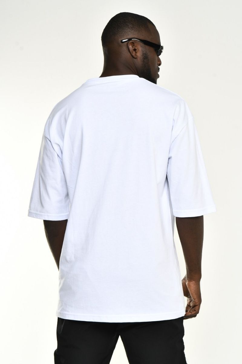 Beyaz Büyük Kuru Kafa Baskı Detay Oversize T-shirt - 2