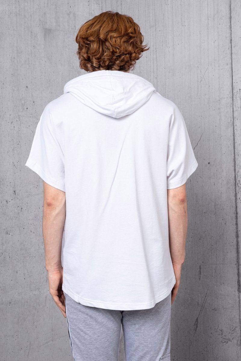 Beyaz Cep Detay Düğmeli Kapüşonlu T-shirt - 5