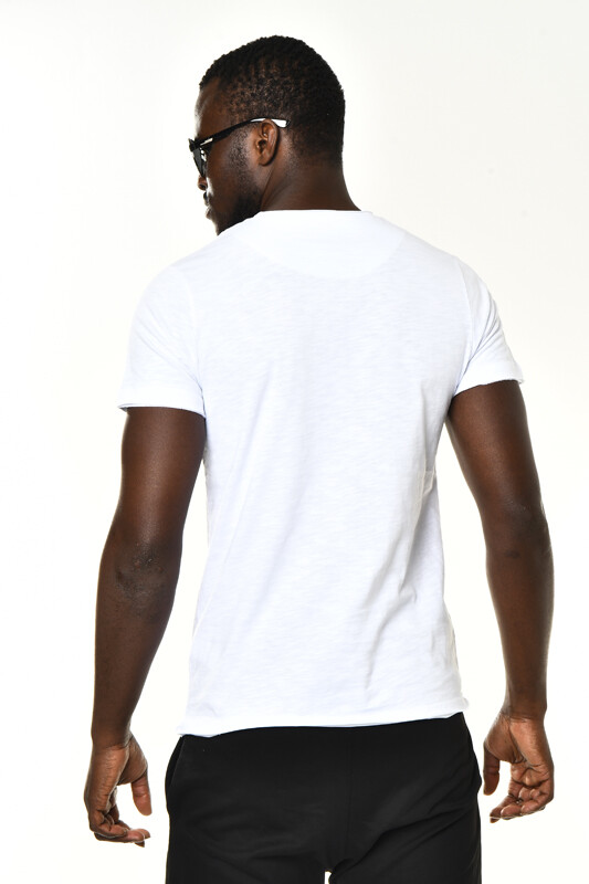 Beyaz Cepli Bisiklet Yaka Basic T-shirt - 6