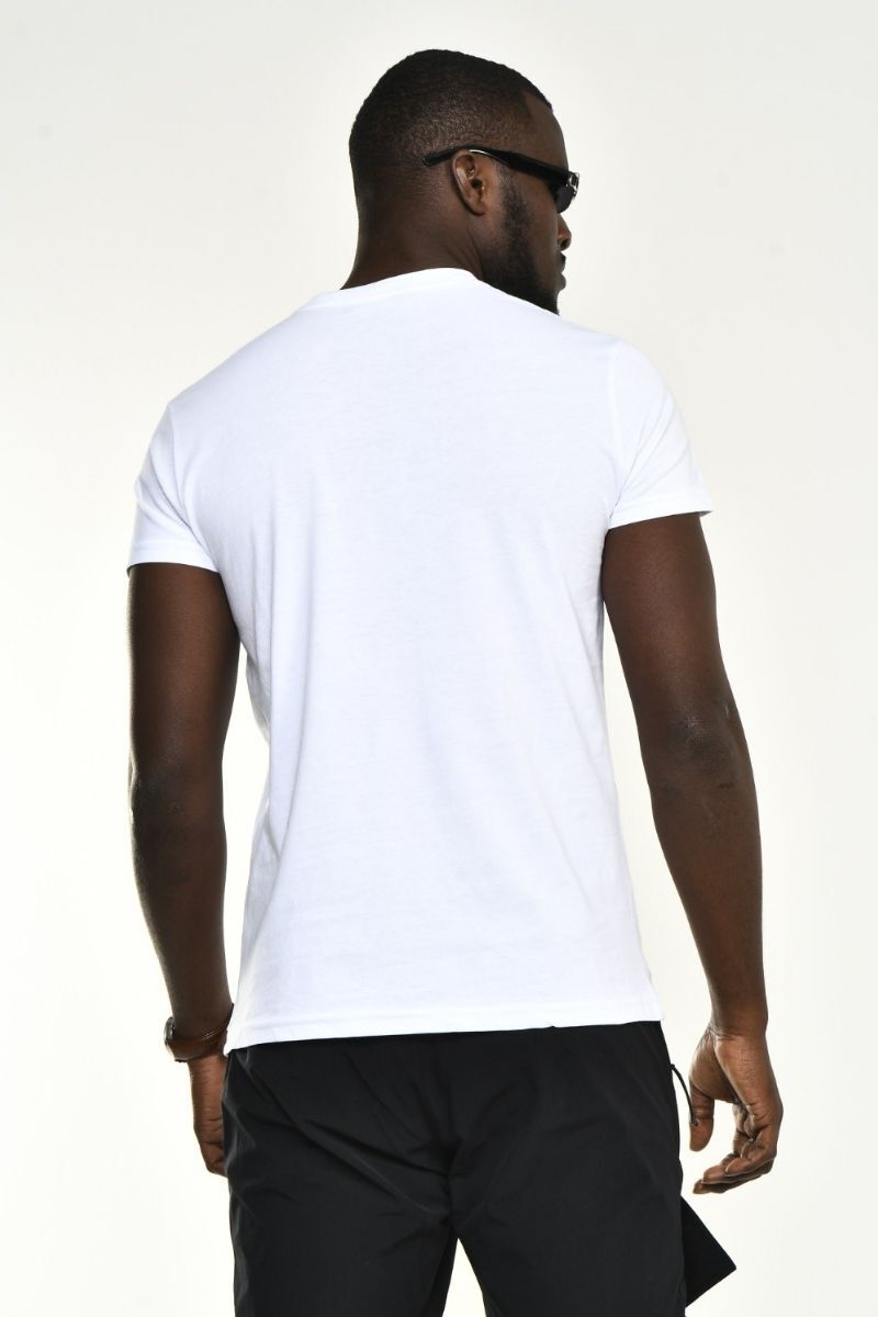 Beyaz Deri Baskı Detay Fit T-shirt - 4