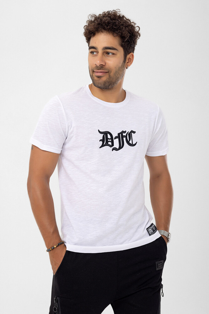 Beyaz DFC Nakış Detay Bisiklet Yaka T-shirt - DAVID&GERENZO