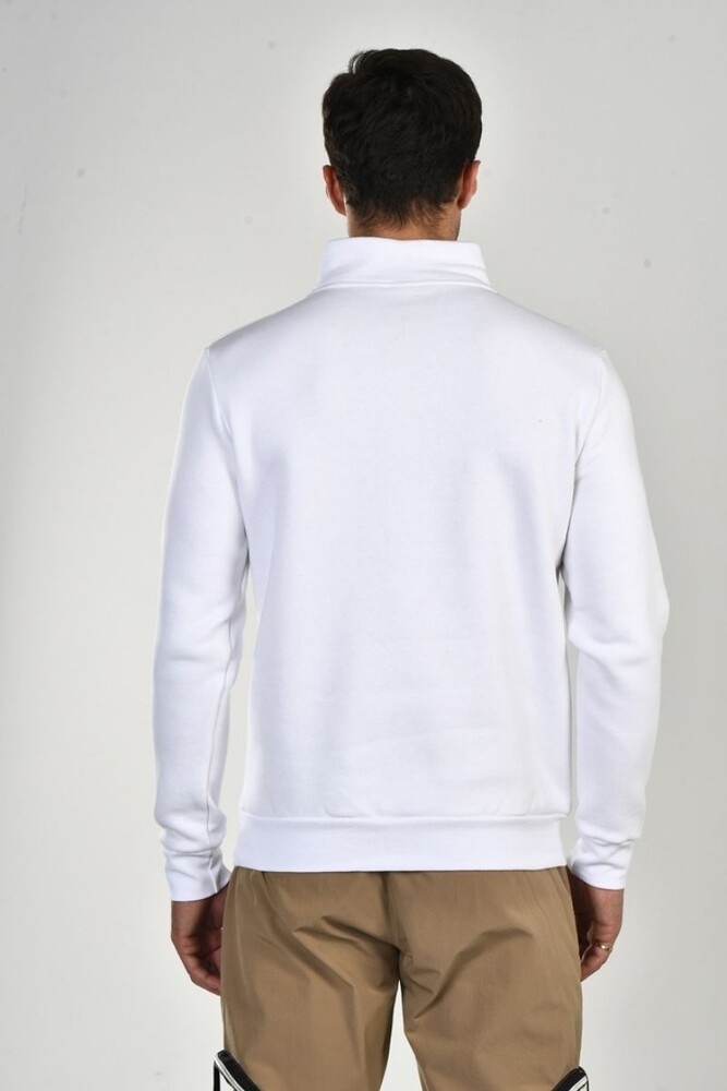 Beyaz Gerenzo Yaka Detay Üç İplik Sweatshirt - 4