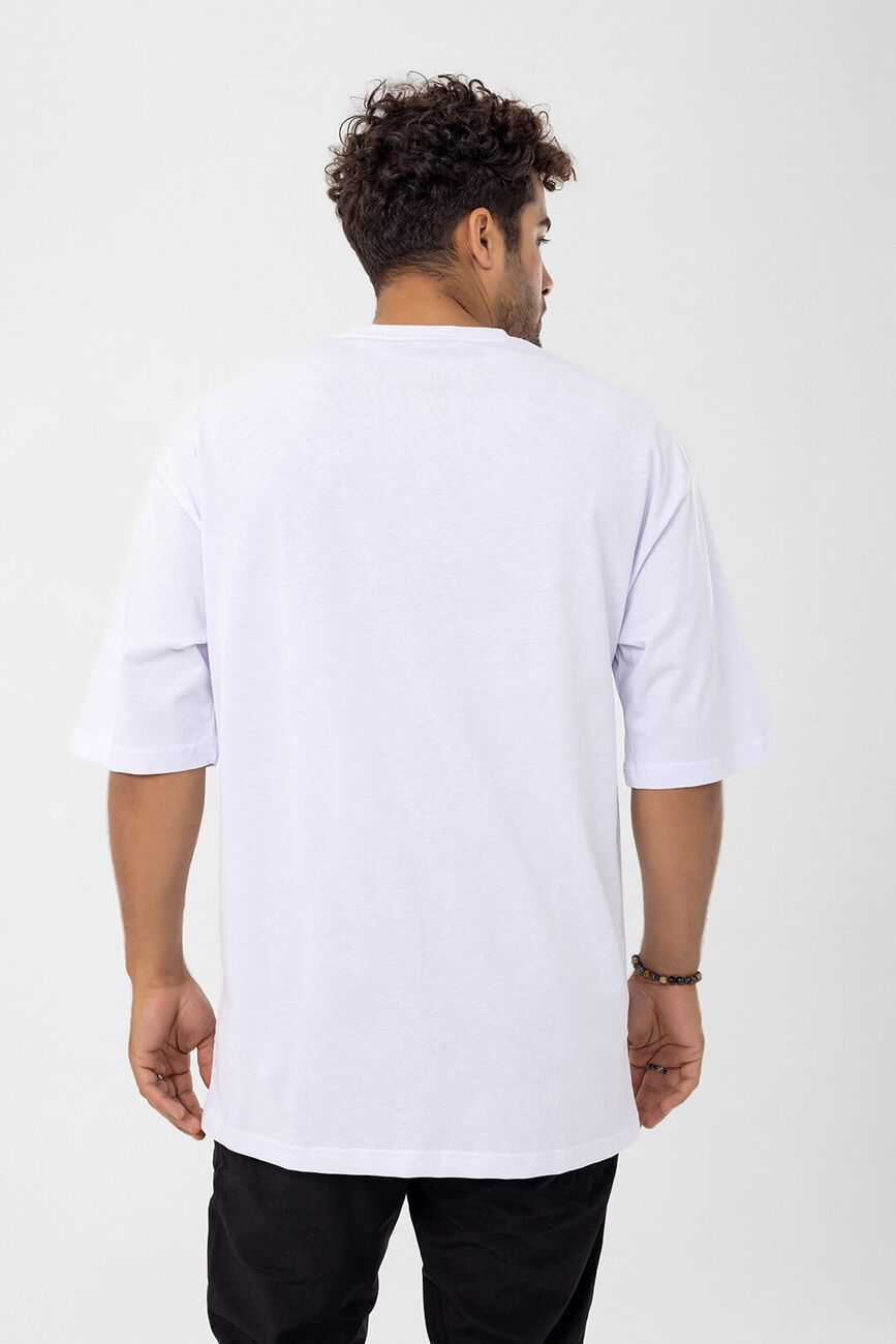 Beyaz Gerenzo Yaka ve Cep Detay Oversize Kalıp T-shirt - 5