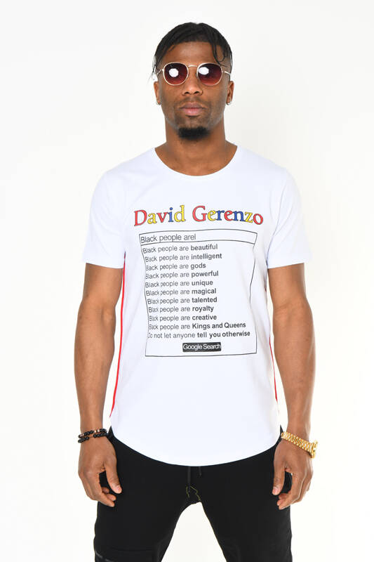 DAVID&GERENZO - Beyaz Google Baskı Slim Fit T-shirt