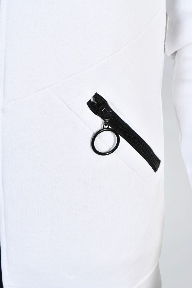 Beyaz Logo Aksesuarlı Fermuarlı Kapüşonlu Sweatshirt - 5