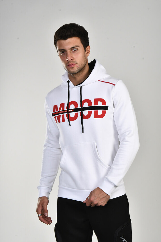 Beyaz Mood Baskı Detay Kapüşonlu Sweatshirt - 1