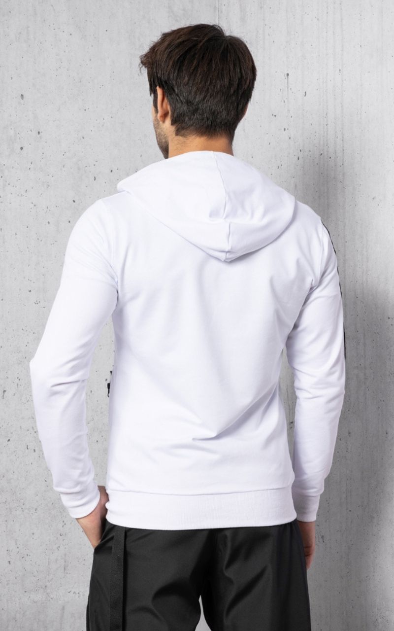 Beyaz Premium Cep Detay Fermuarlı İki İplik Kapüşonlu Sweatshirt - 5