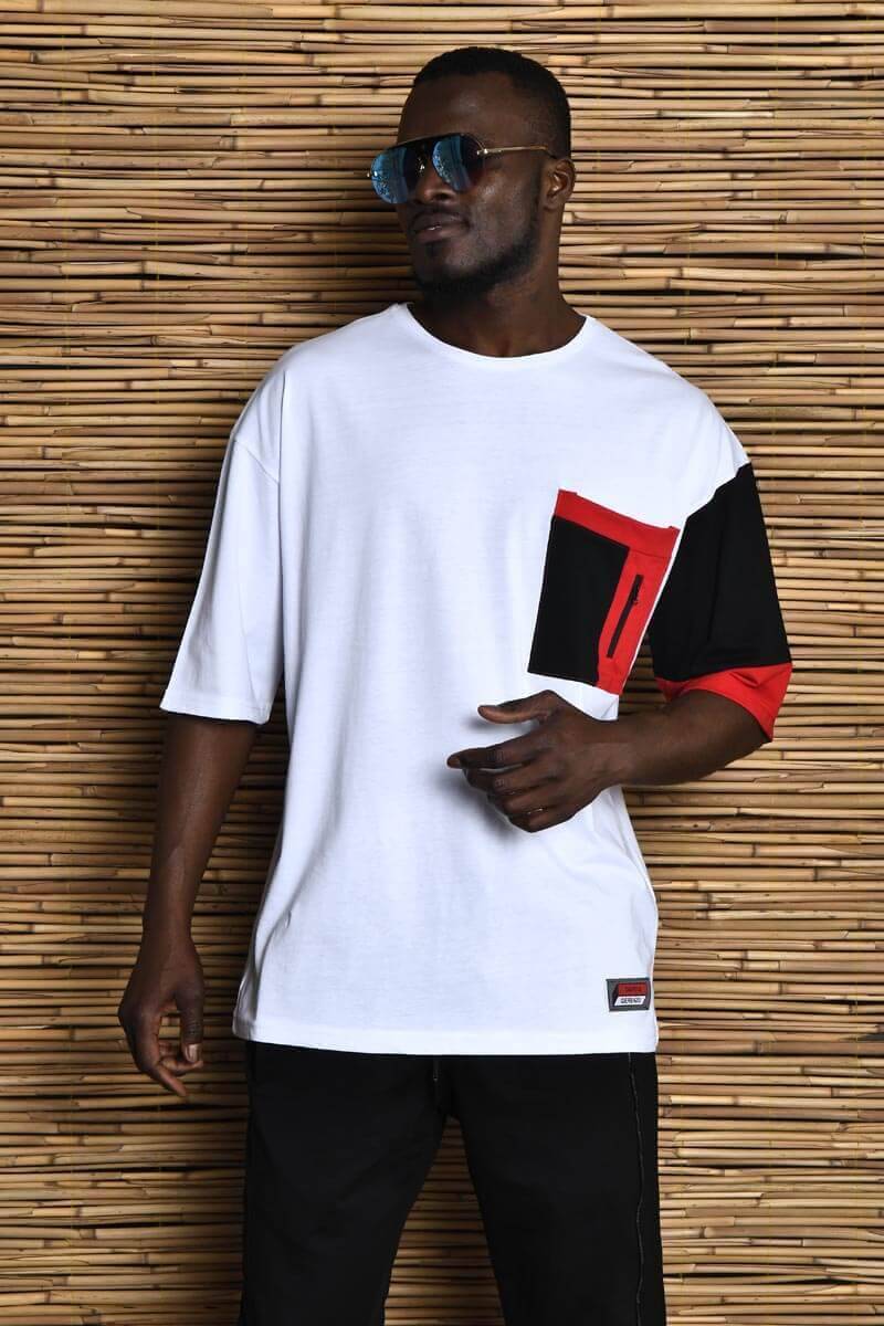 DAVID&GERENZO - Beyaz Renk Geçişli Cep Detay Oversize T-shirt