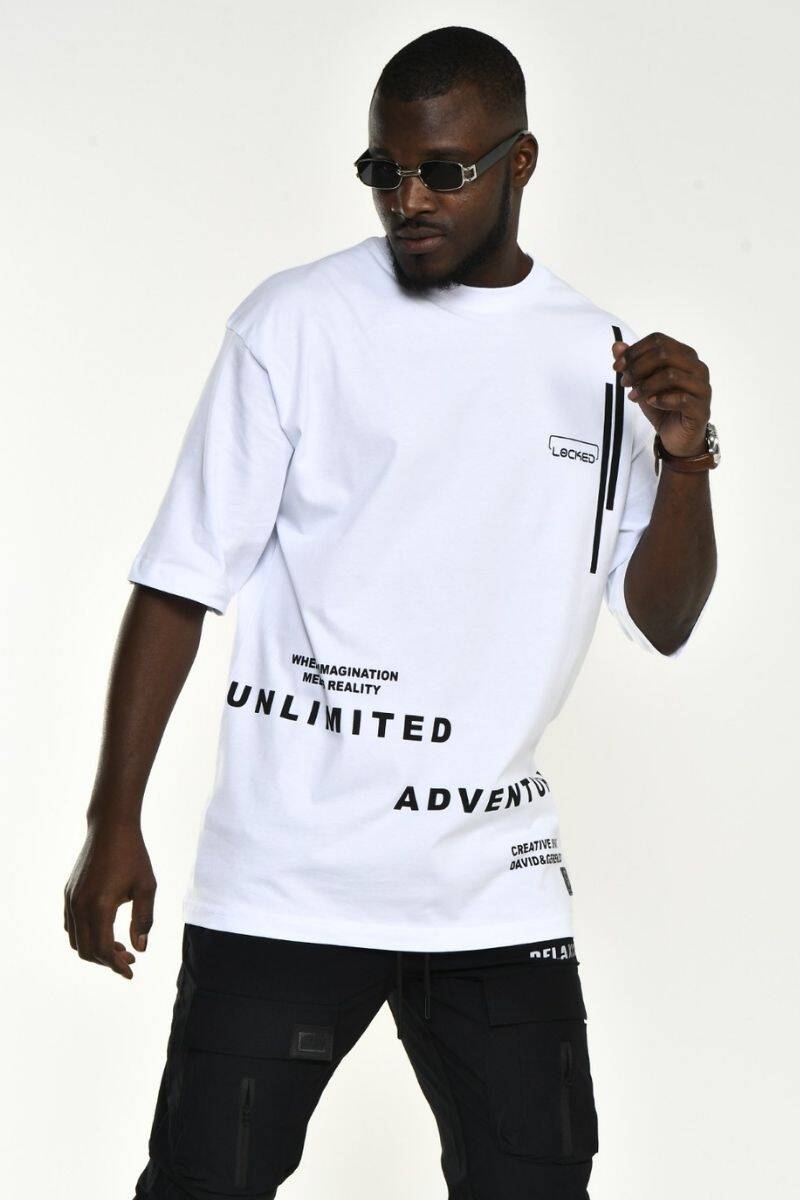 DAVID&GERENZO - Beyaz Unlimited Baskı Oversize T-shirt