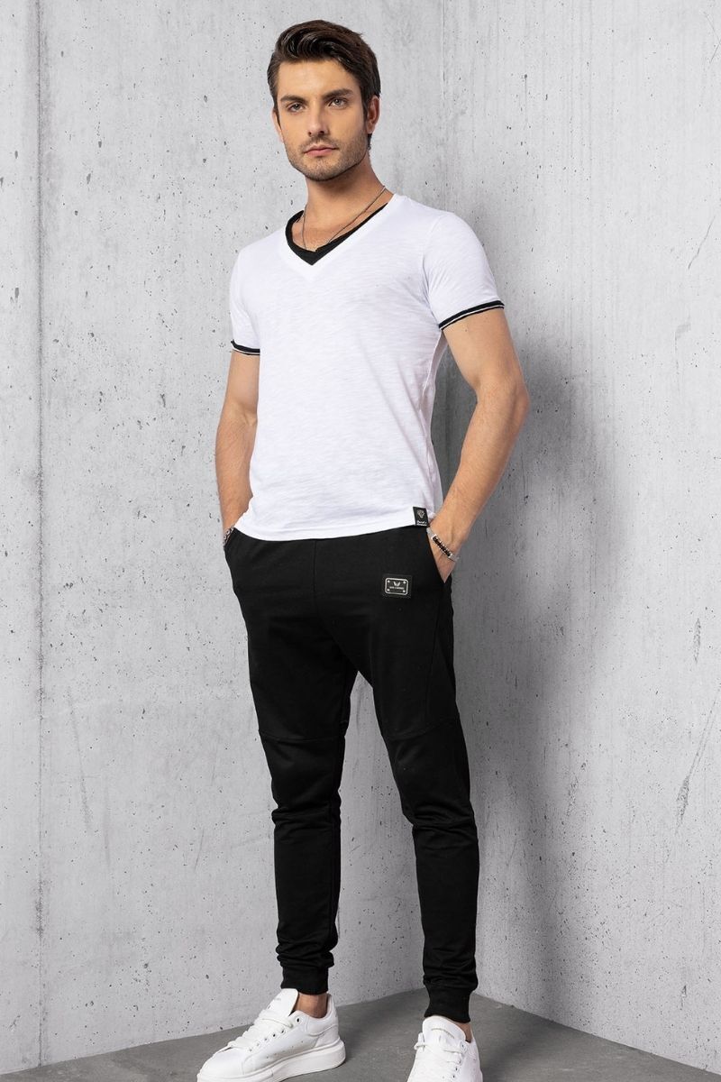 Beyaz V Yaka Basic T-shirt - 3