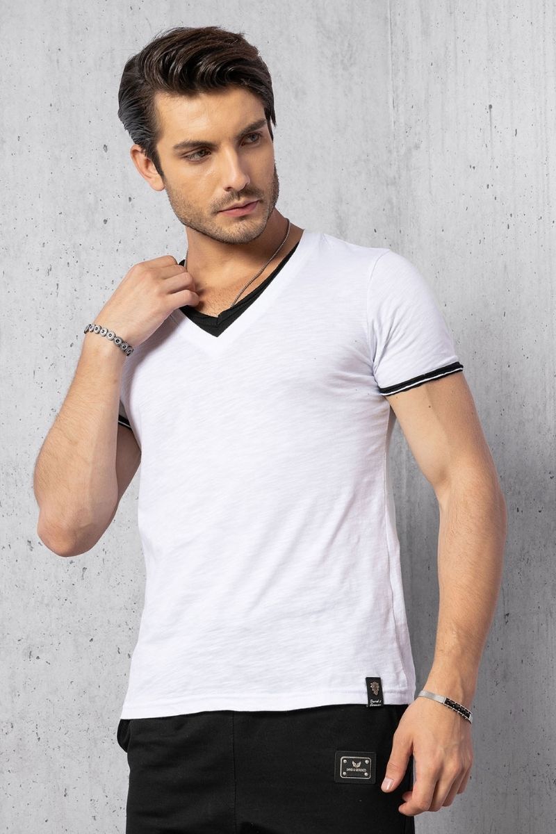 Beyaz V Yaka Basic T-shirt - 2
