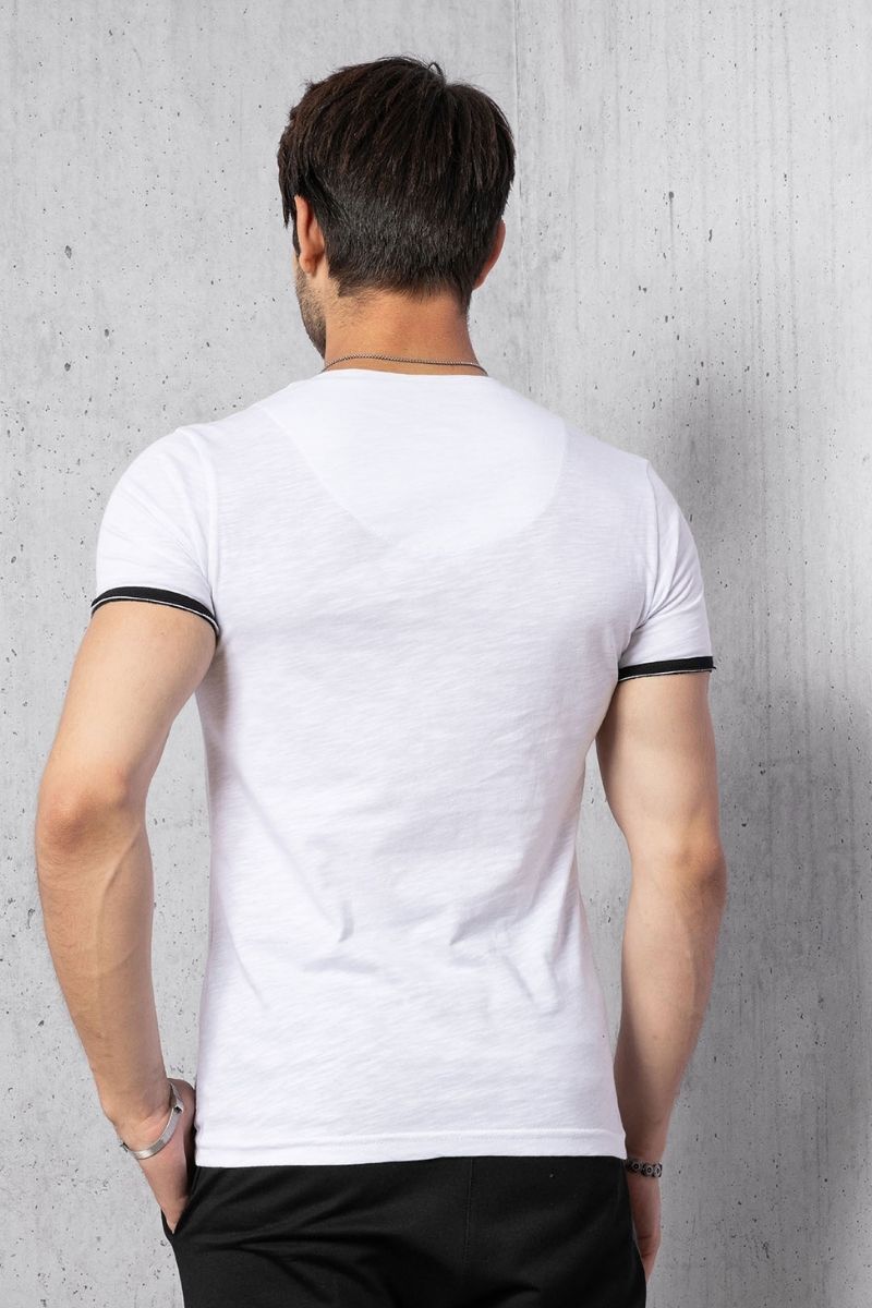Beyaz V Yaka Basic T-shirt - 5