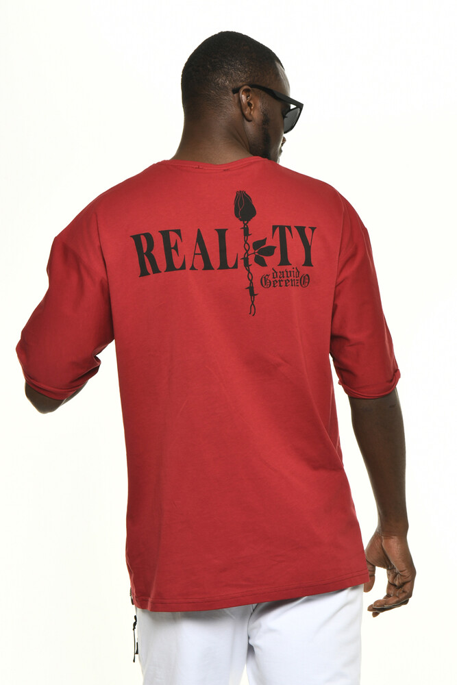 Bordo Reality Sırt Baskı Detay Oversize T-shirt - 2