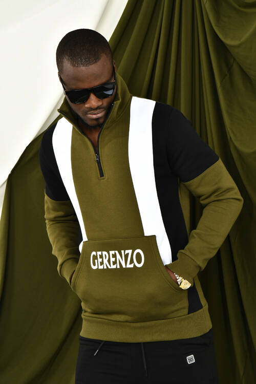 DAVID&GERENZO - Haki Renk Geçişli Fermuarlı Yaka Detaylı Sweatshirt