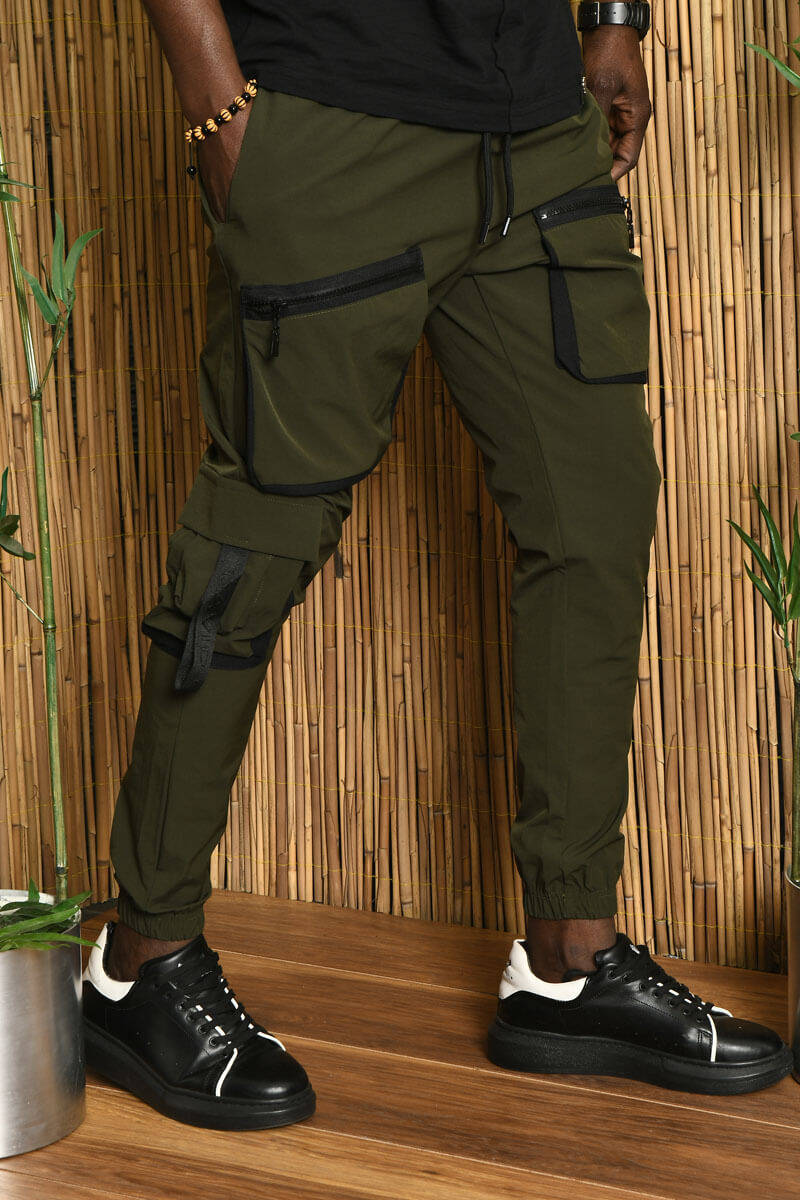 DAVID&GERENZO - Haki Şerit Aksesuarlı Paraşüt Kumaş Jogger Pantolon