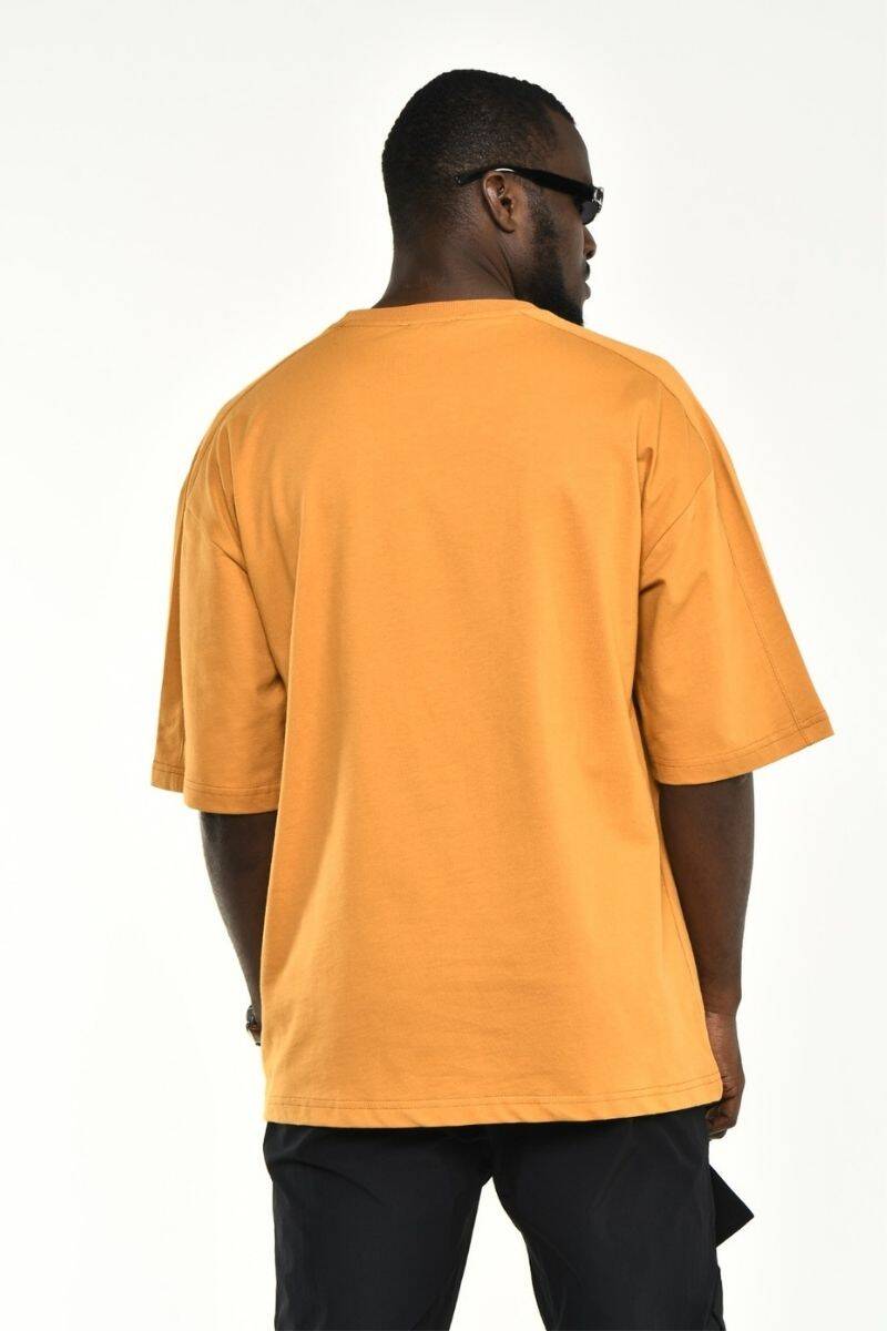 Hardal Baskılı Cep Detay Oversize Kalıp T-shirt - Thumbnail