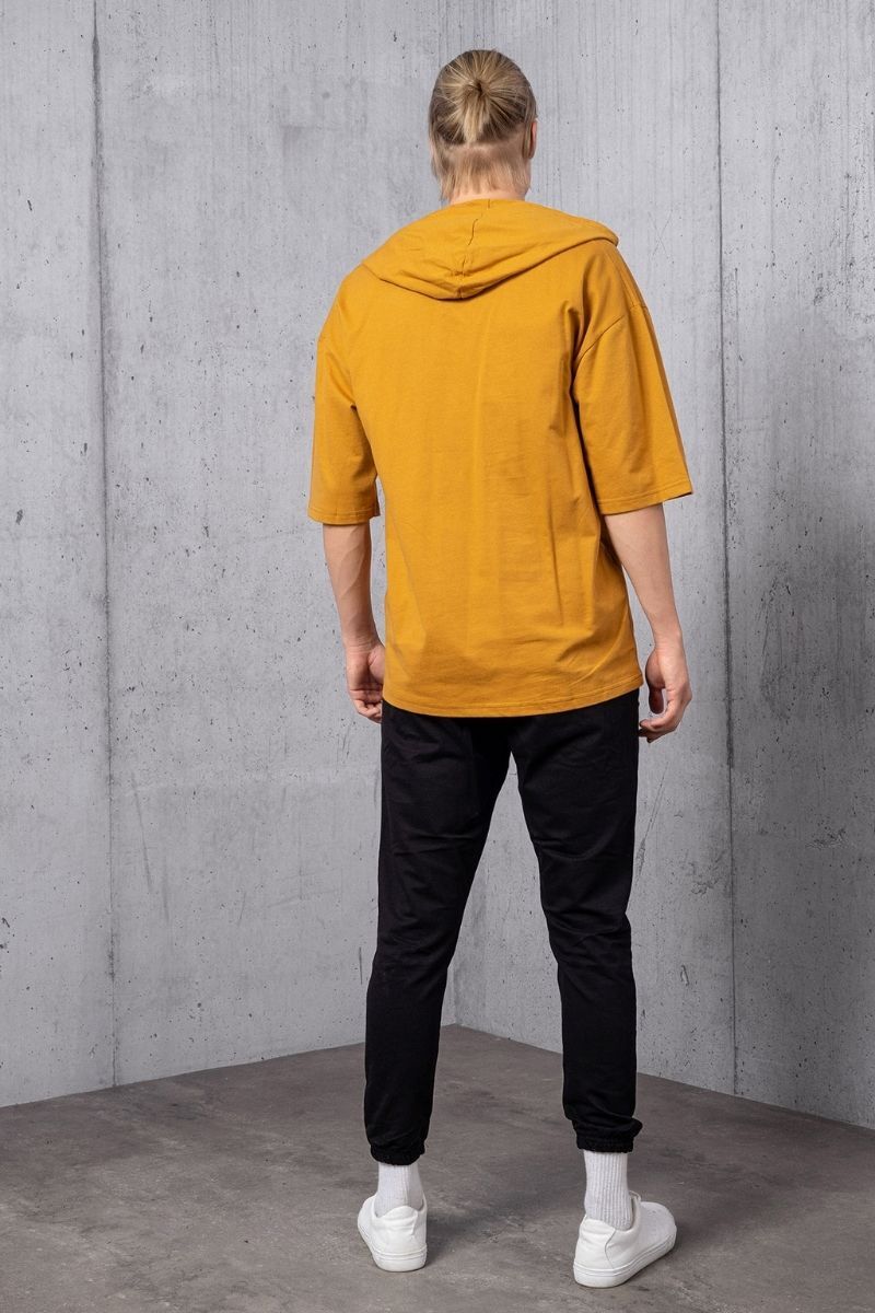 Hardal Çapraz Bağcık Yaka Detay Kapüşonlu T-shirt - 3