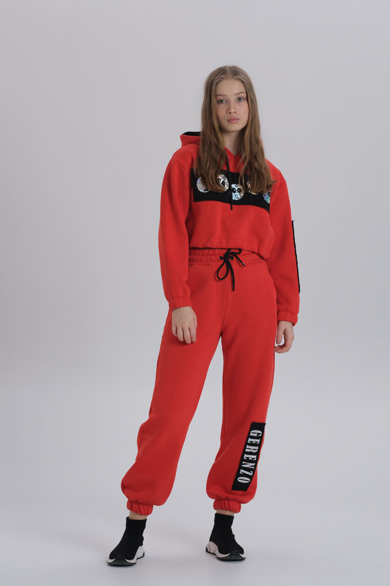 Red Print Detailed Oversized Tracksuit - 1