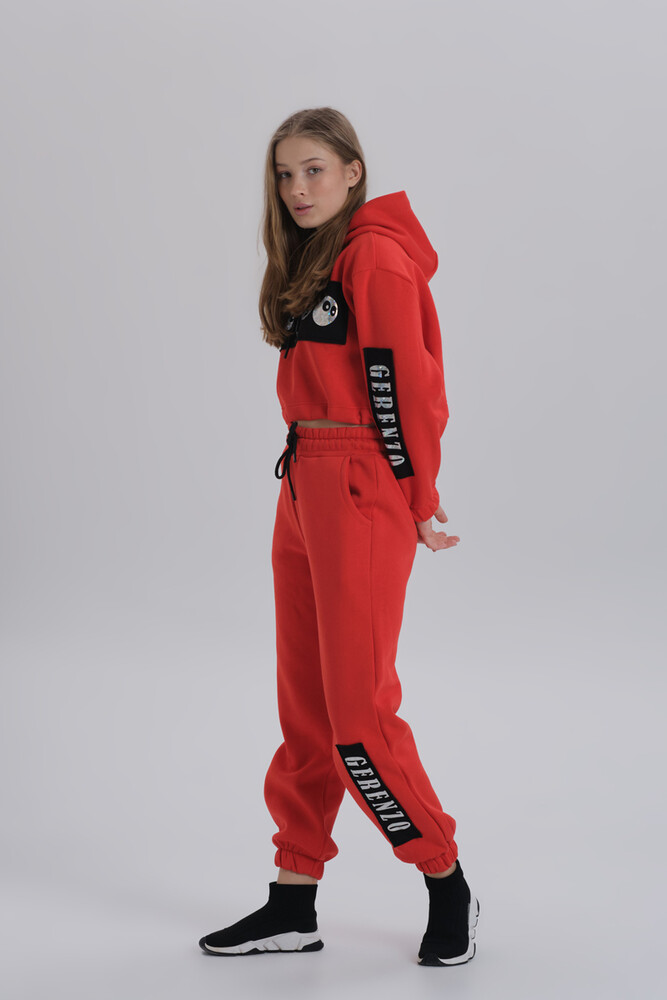 Red Print Detailed Oversized Tracksuit - 4