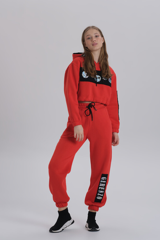 Red Print Detailed Oversized Tracksuit - 3