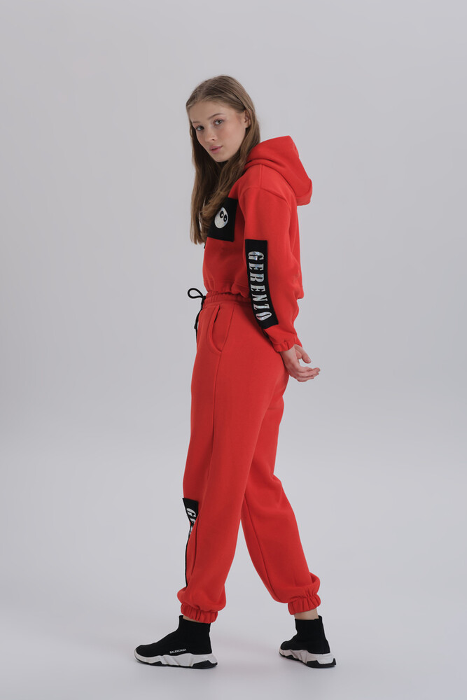 Red Print Detailed Oversized Tracksuit - 5