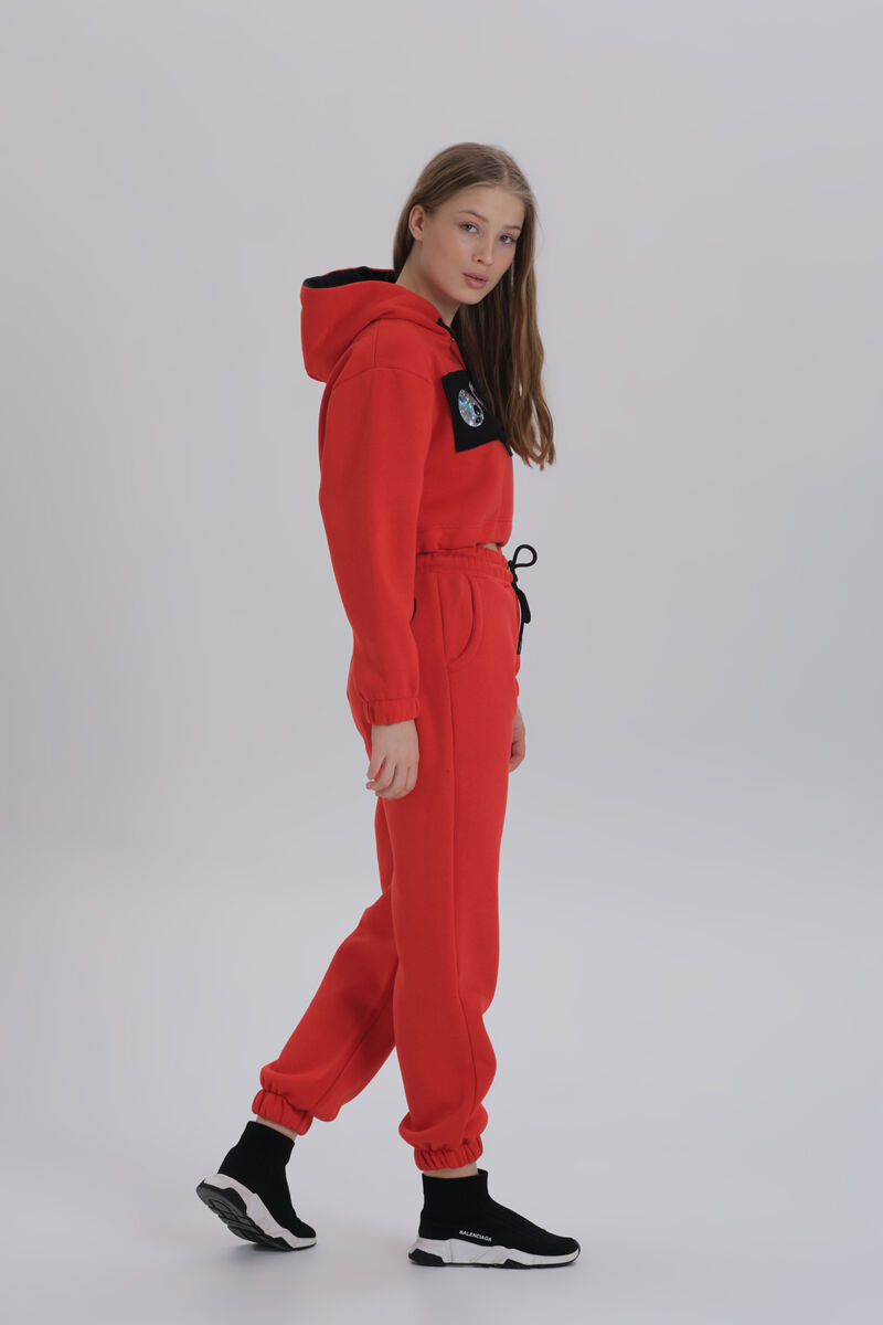 Red Print Detailed Oversized Tracksuit - 2