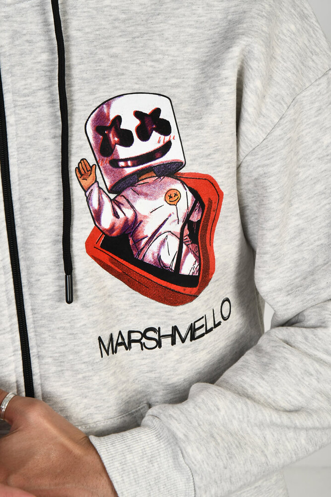 Kar Melanj Marshmello Baskılı Fermuarlı Kapüşonlu Sweatshirt - 3