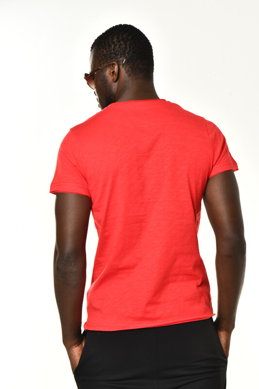 Kırmızı Cepli Bisiklet Yaka Basic T-shirt - 6