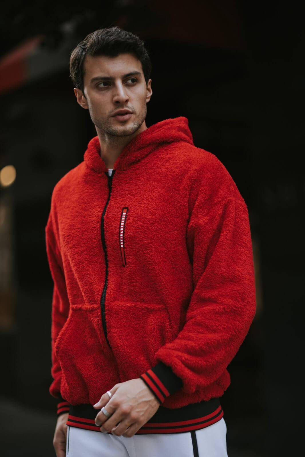 DAVID&GERENZO - Kırmızı Fermuarlı Peluş Kapüşonlu Sweatshirt
