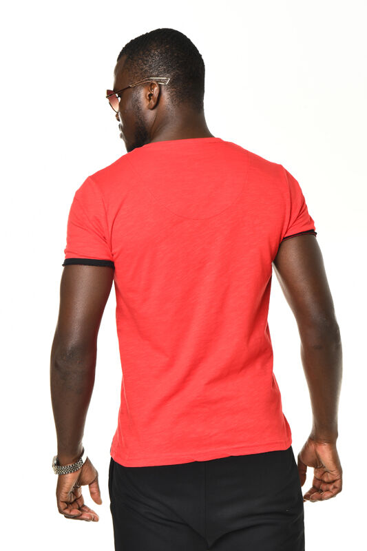 Kırmızı V Yaka Basic T-shirt - 7