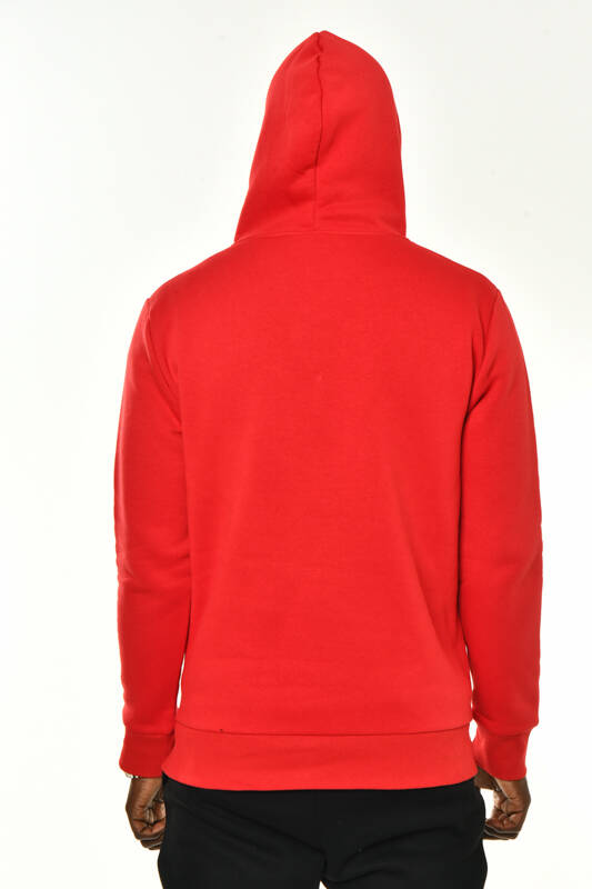 Kırmızı Yaka Baskı Detaylı Kapüşonlu Sweatshirt