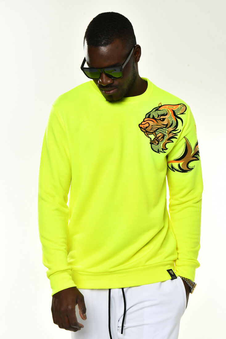 Neon Sarı Taş Aslan Aksesuarlı Slim Fit Sweatshirt - 6