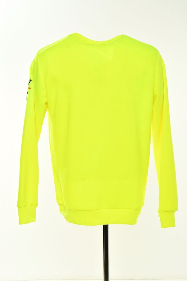 Neon Sarı Taş Aslan Aksesuarlı Slim Fit Sweatshirt - 7