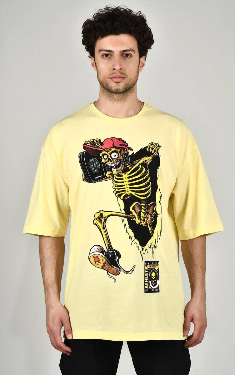 DAVID&GERENZO - Sarı Iskelet Baskılı Oversize T-shirt