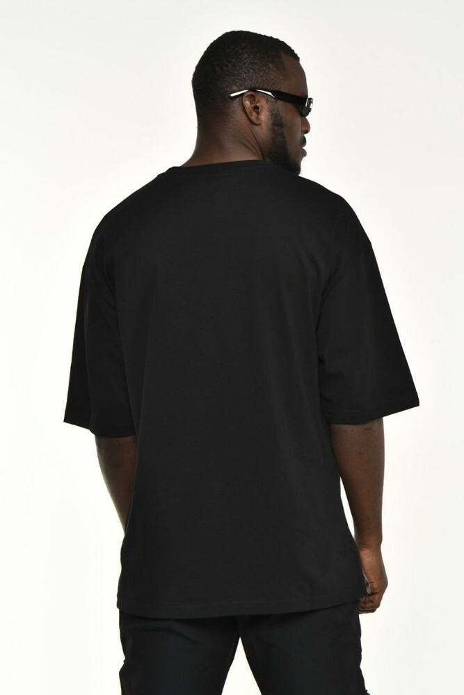 Siyah Çizgi Karakter Baskılı Oversize Kalıp T-shirt - 4