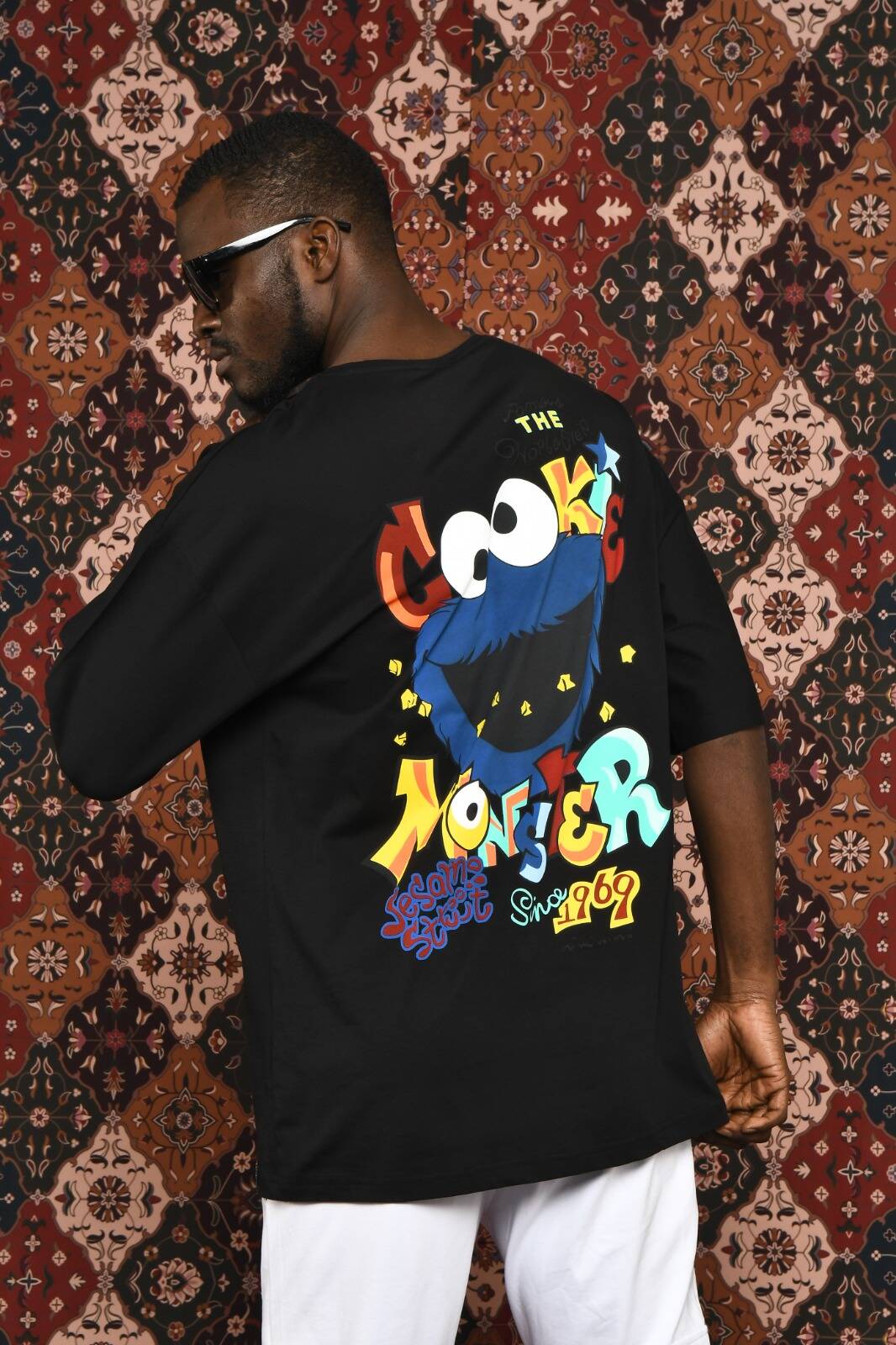 DAVID&GERENZO - Siyah Cookie Monster Baskılı Oversize T-shirt