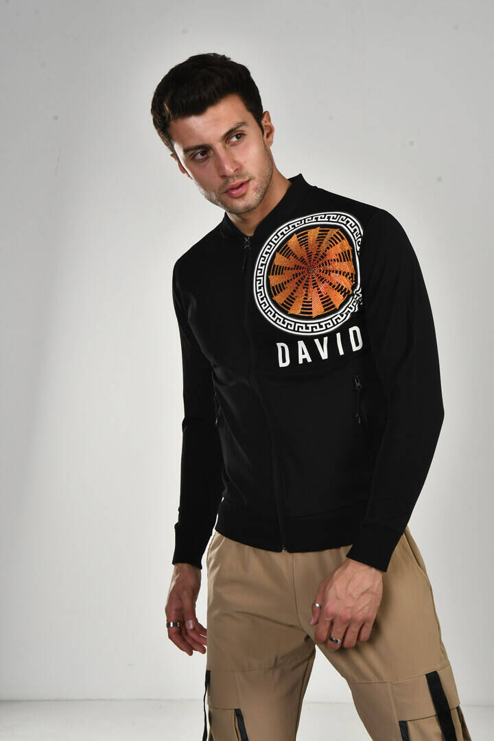 DAVID&GERENZO - Siyah David Baskı Detay Paraşüt Kumaş Fermuarlı Ceket