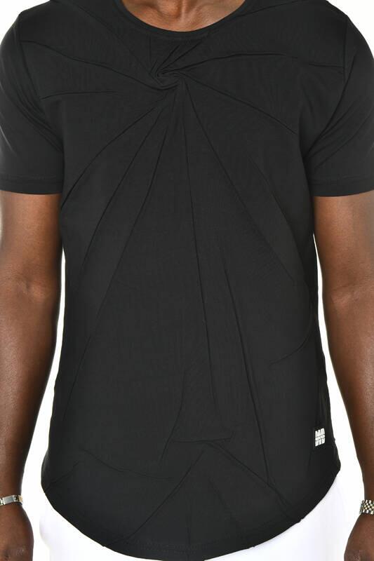 Siyah David Kırışık Desenli Bisiklet Yaka T-shirt