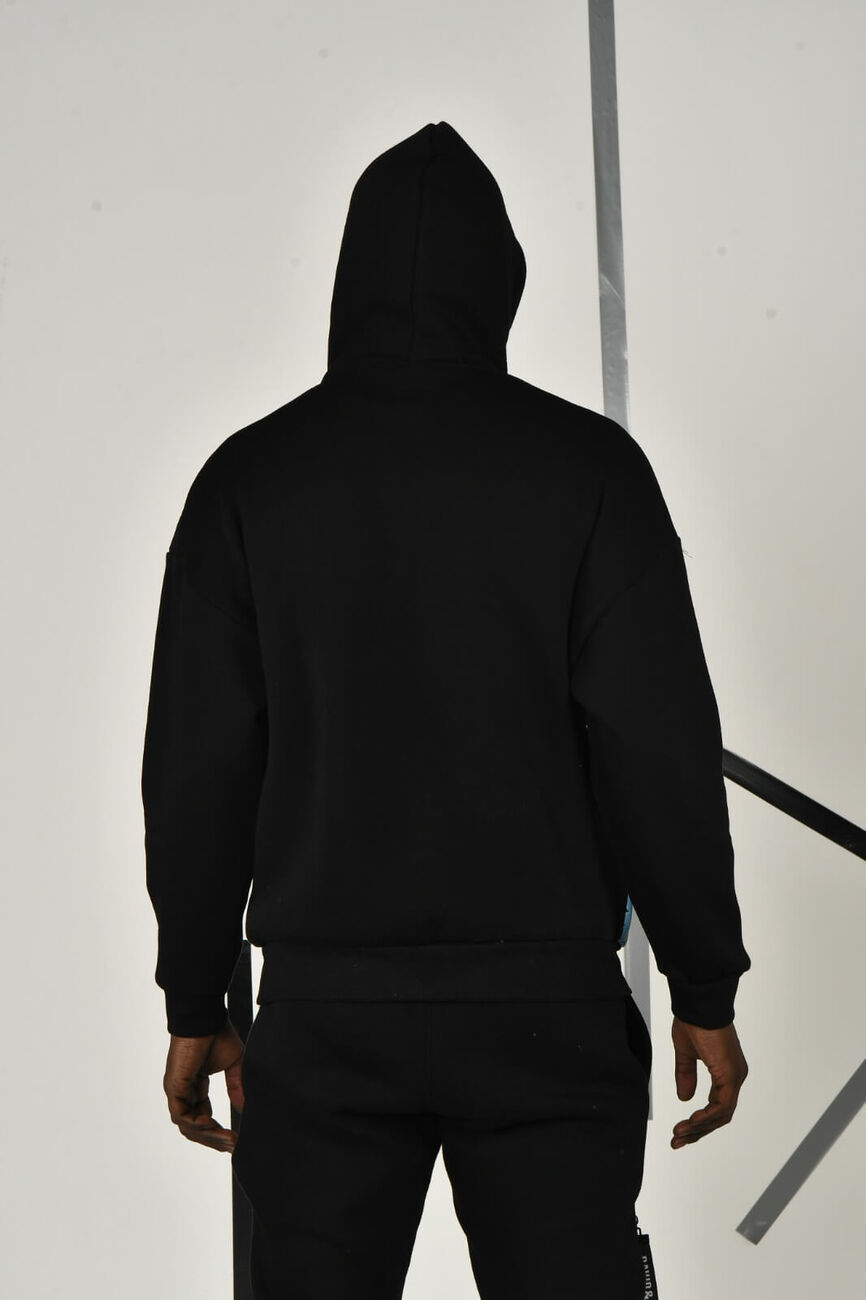 Siyah Erkek Baskılı Kapüşonlu Sweatshirt - 4