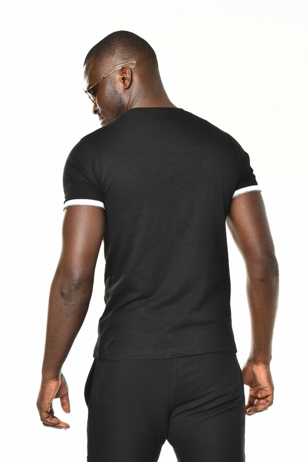 Siyah Mini Cep Detaylı V Yaka Basic T-shirt - 6