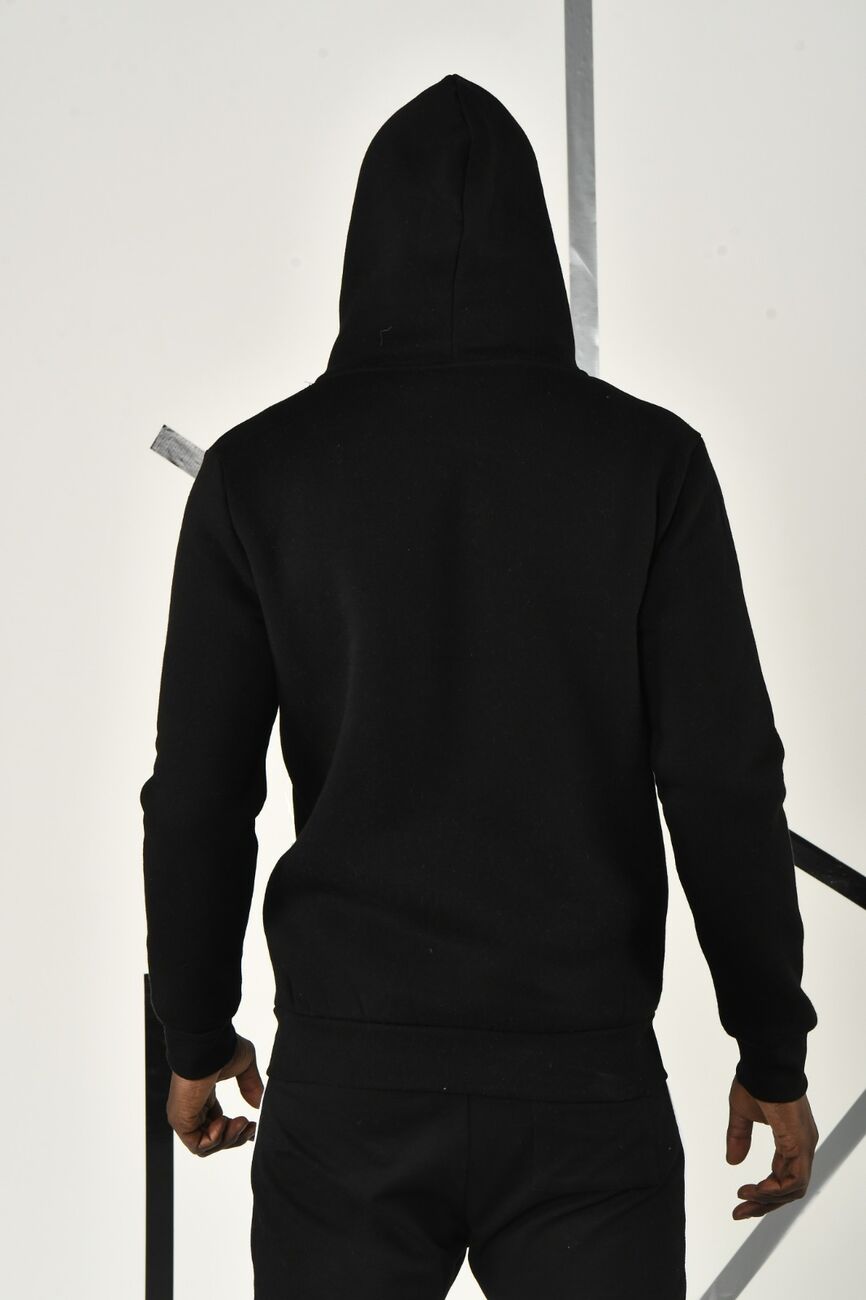 Siyah Premium Baskı Detaylı Kapüşonlu Sweatshirt - 4