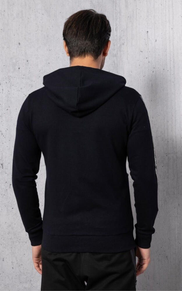 Siyah Premium Cep Detay Fermuarlı İki İplik Kapüşonlu Sweatshirt - 5