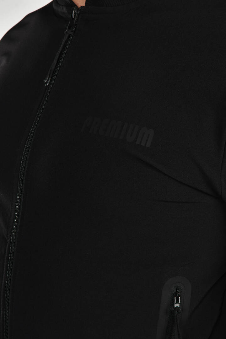 Siyah Premium Paraşüt Kumaş Fermuarlı Ceket - Thumbnail