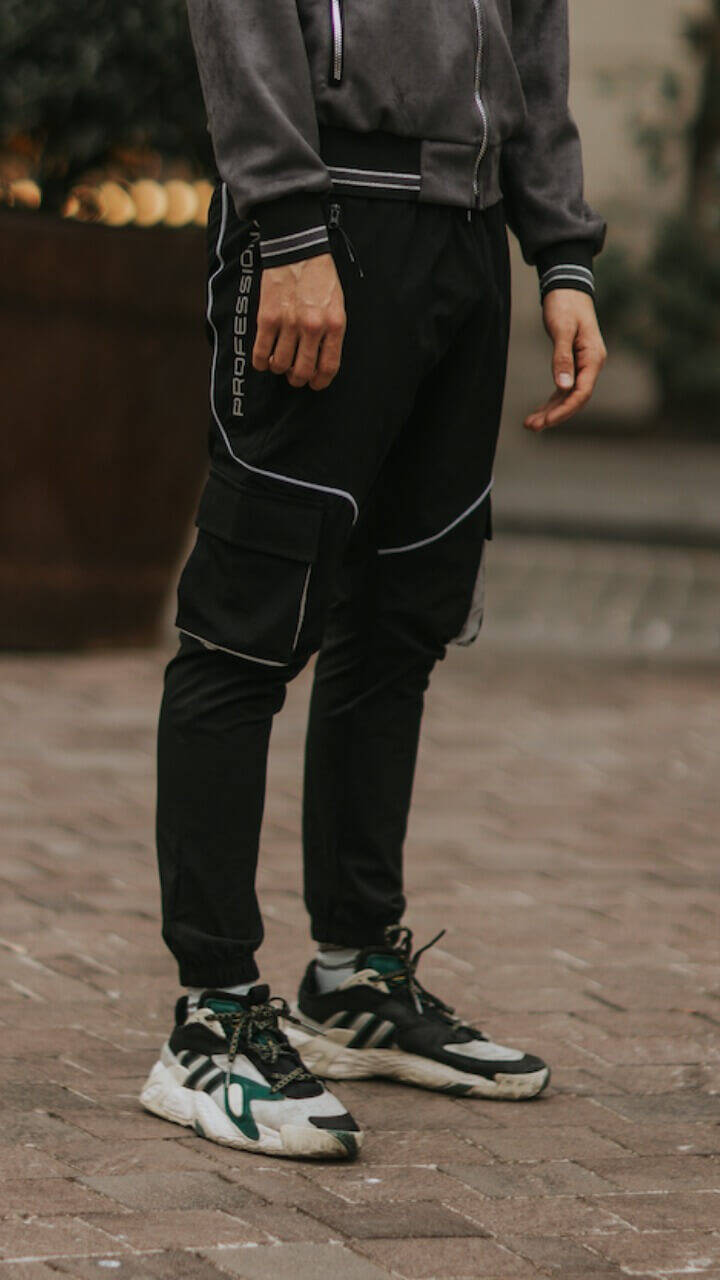 DAVID&GERENZO - Siyah Reflektör Detay Kargo Cepli Paraşüt Kumaş Jogger Pantolon