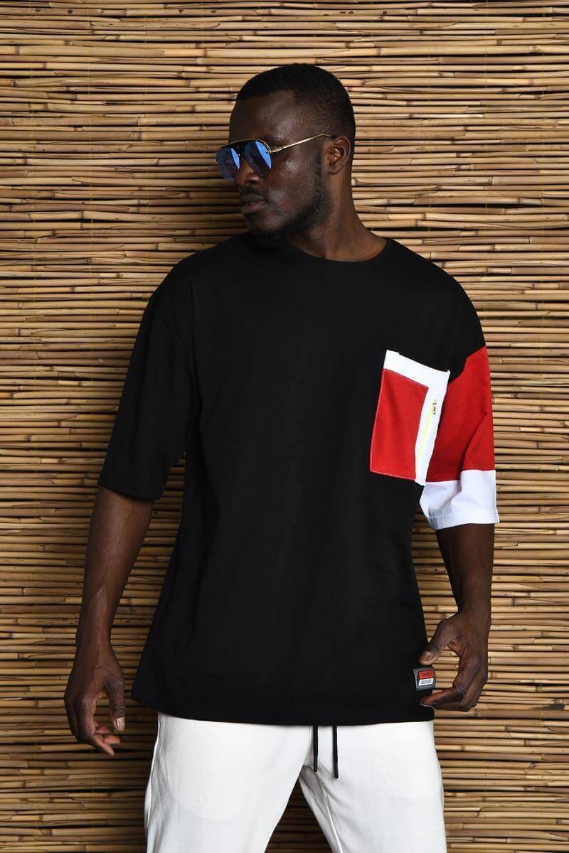 DAVID&GERENZO - Siyah Renk Geçişli Cep Detay Oversize T-shirt