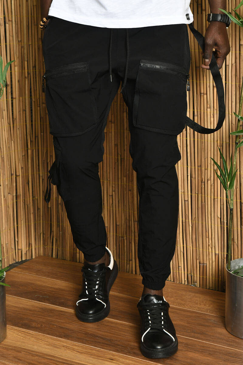 DAVID&GERENZO - Siyah Şerit Aksesuarlı Paraşüt Kumaş Jogger Pantolon