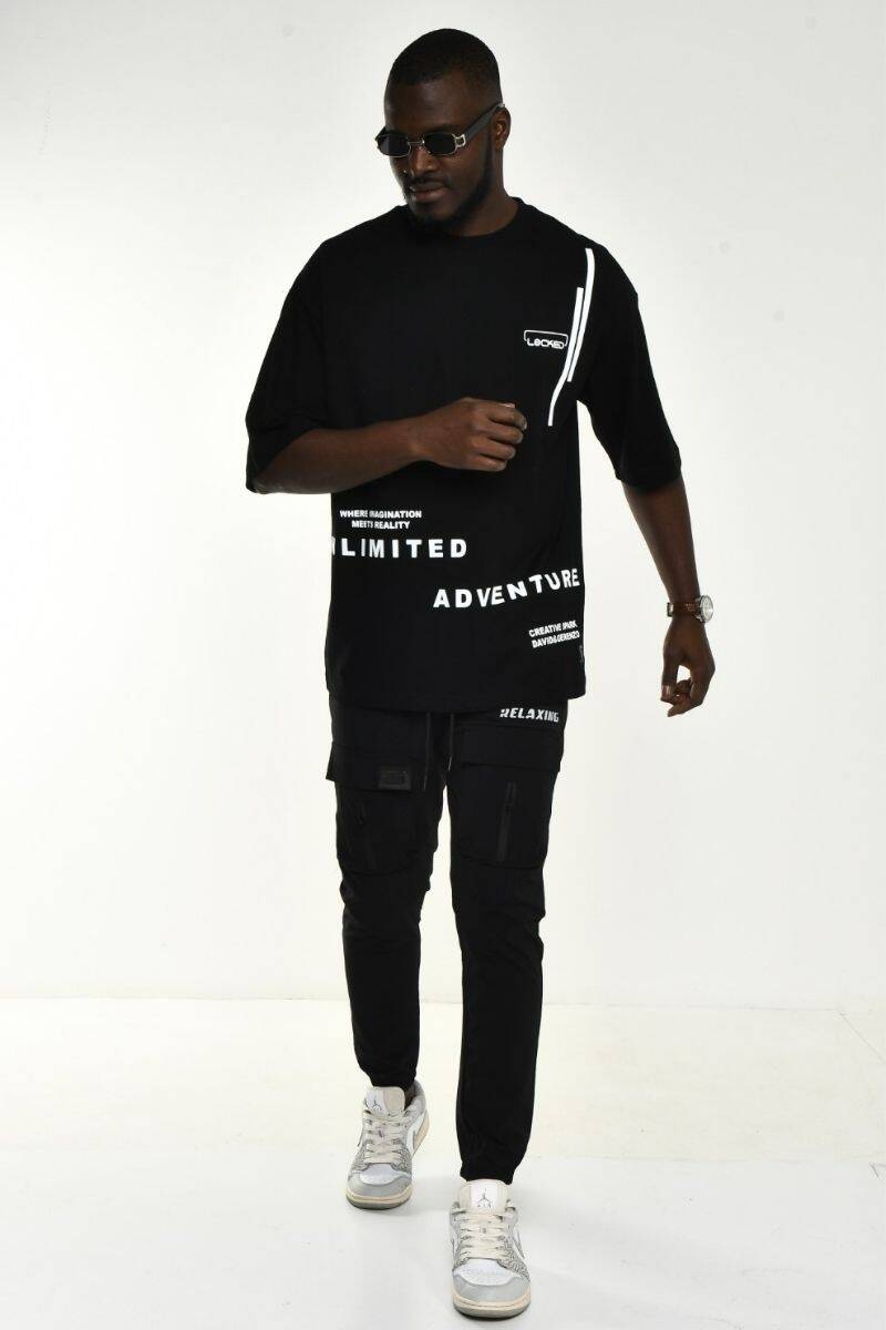 Siyah Unlimited Baskı Oversize T-shirt